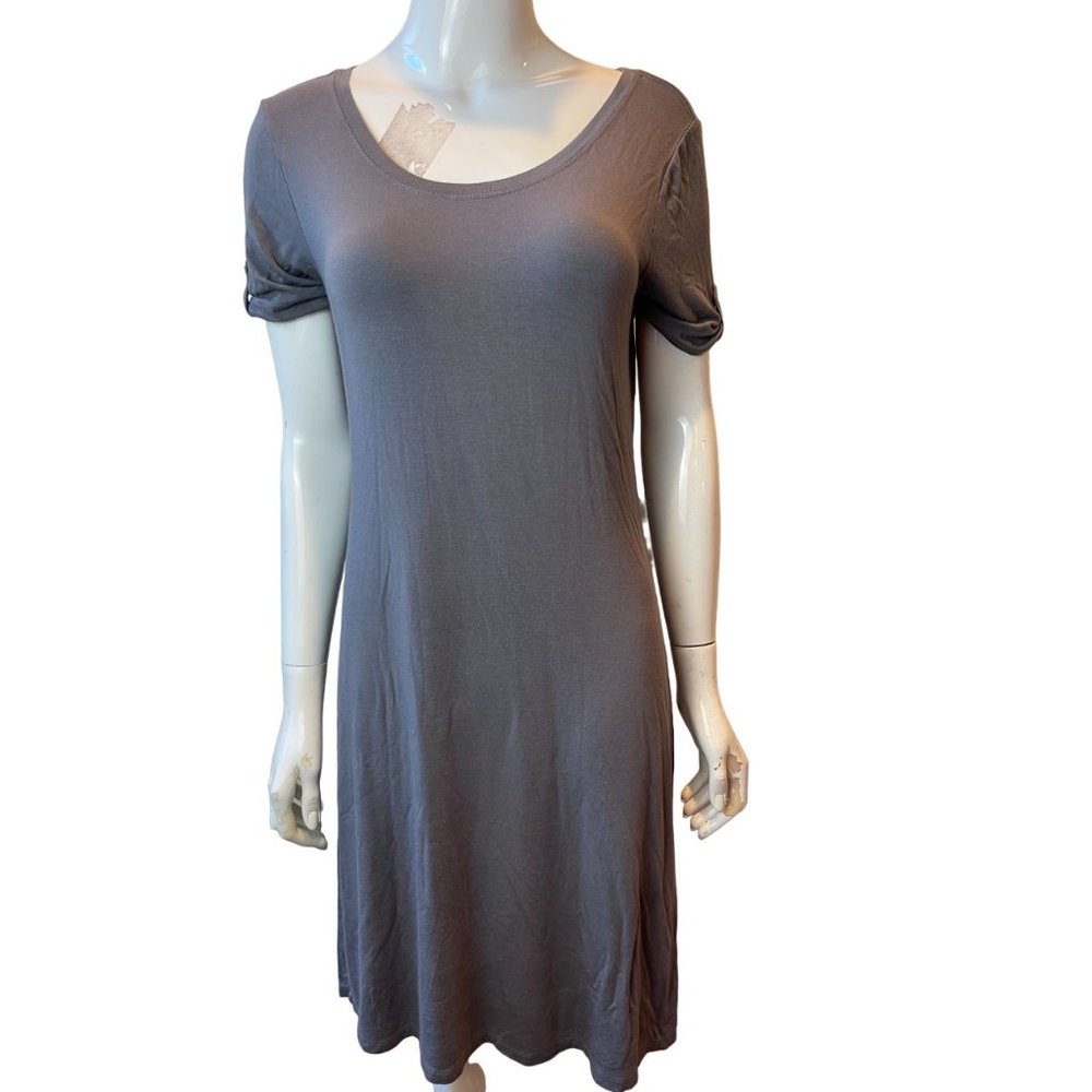 Premise Womens T Shirt Dress Short Sleeve Round Neck Stretch Gray Size Small